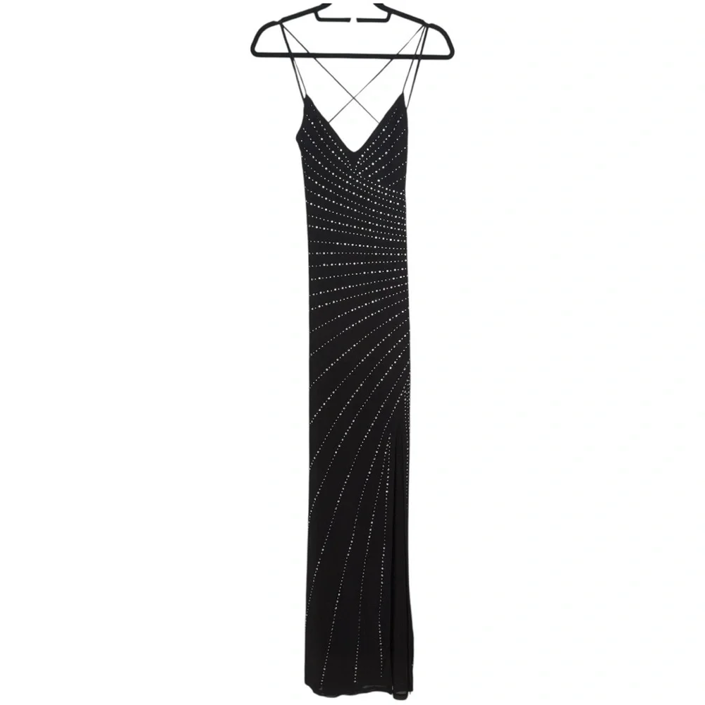 NWT City Studio Black Rhinestone Spaghetti Strap Gown